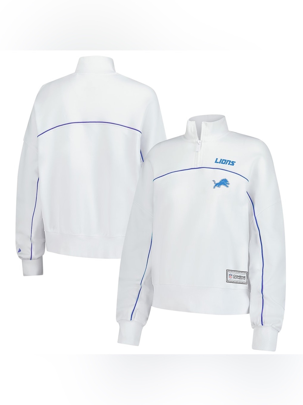 NWT Women's Detroit Lions New Era White Functional Fandom Quarter-Zip Sweatshirt
